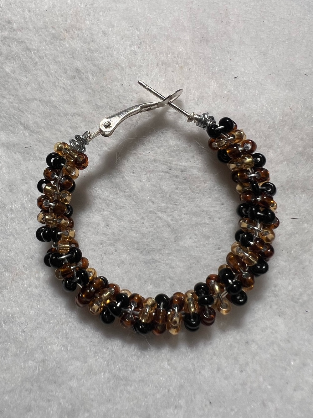 Handmade Wire Wrapped Seed Bead Hoop Earrings Stainless Steel Black Amber Gold - Picture 2 of 2